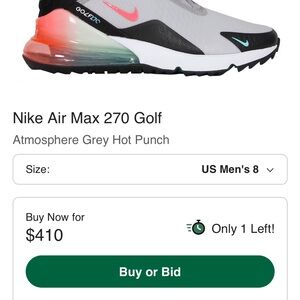 Nike Air Max 270 Golf Shoes - Atmosphere Grey/Hot Punch